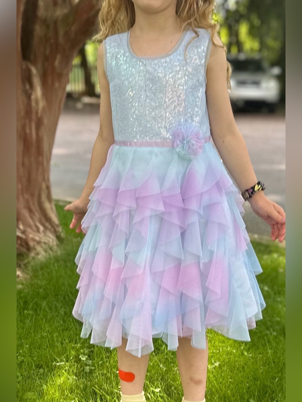 Jona Michelle Blue and purple sequin tulle fancy princess formal Dress Sz 5